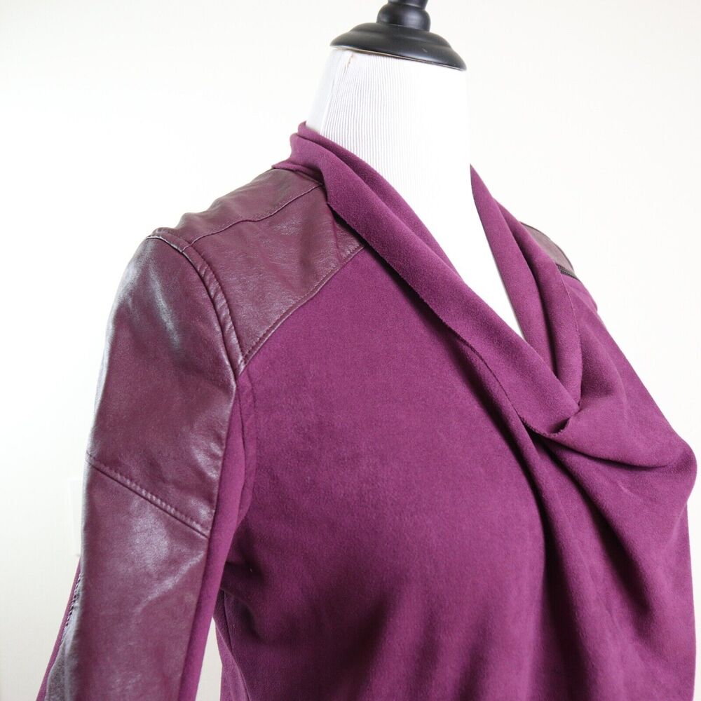 BlankNYC Size S Draped Front Moto Jacket Faux Suede Cabernet - Picture 8 of 12